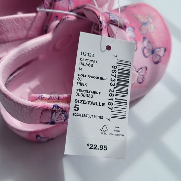 Pink Toddler Girls Butterfly Clogs Slip On Sz 5 - Picture 7 of 8
